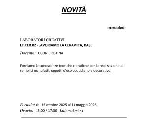 Nuovo Corso: LAVORIAMO LA CERAMICA, BASE
