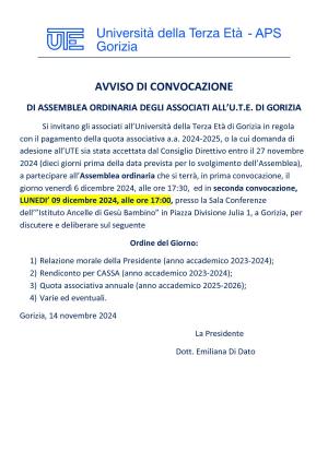 Avviso di Convocazione di Assemblea Ordinaria dei Soci