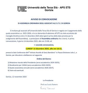 Convocazione Assemblea ordinaria degli Associati